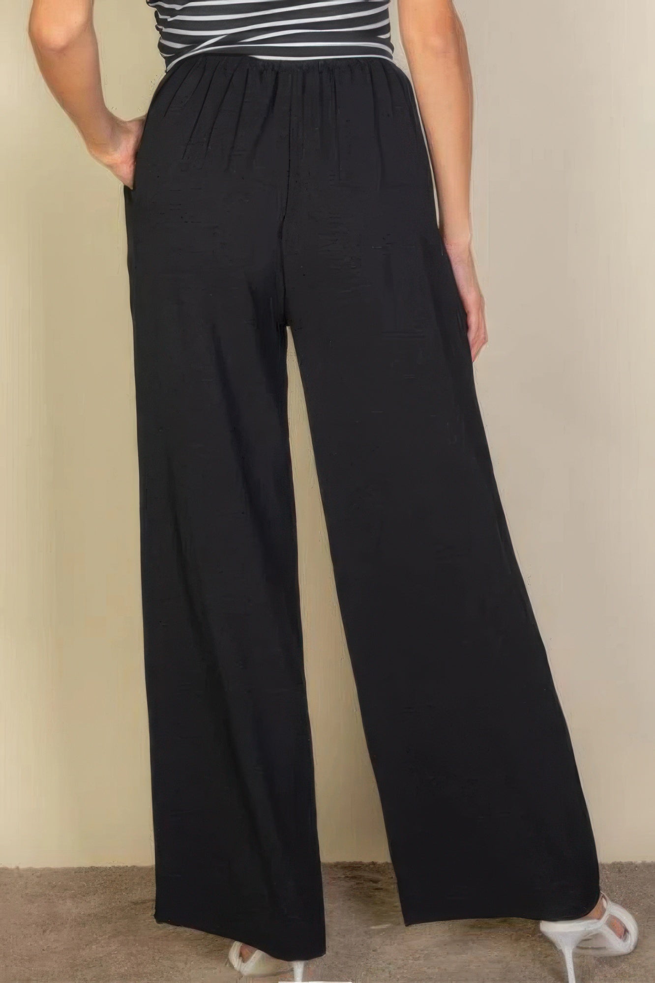 Drawstring Waist Wide Leg Minimalist Pants Marabella Inspirations Black S