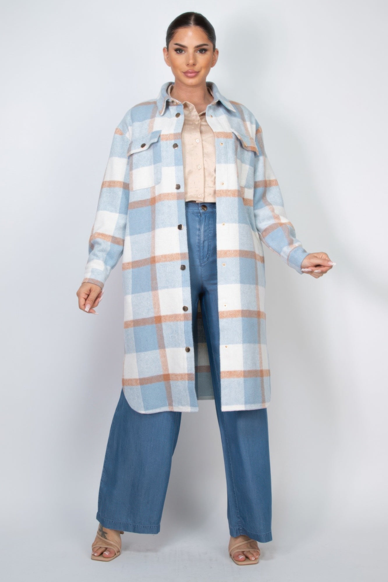 Plaid Buttoned Shacket Coat Marabella Inspirations