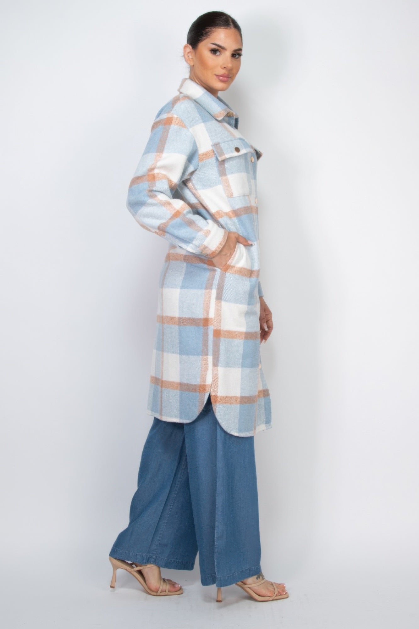 Plaid Buttoned Shacket Coat Marabella Inspirations