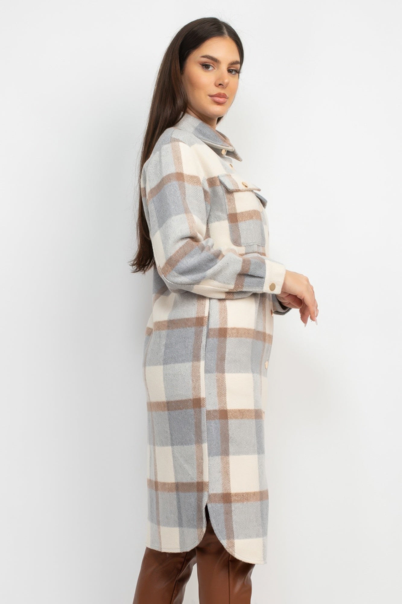 Plaid Buttoned Shacket Coat Marabella Inspirations