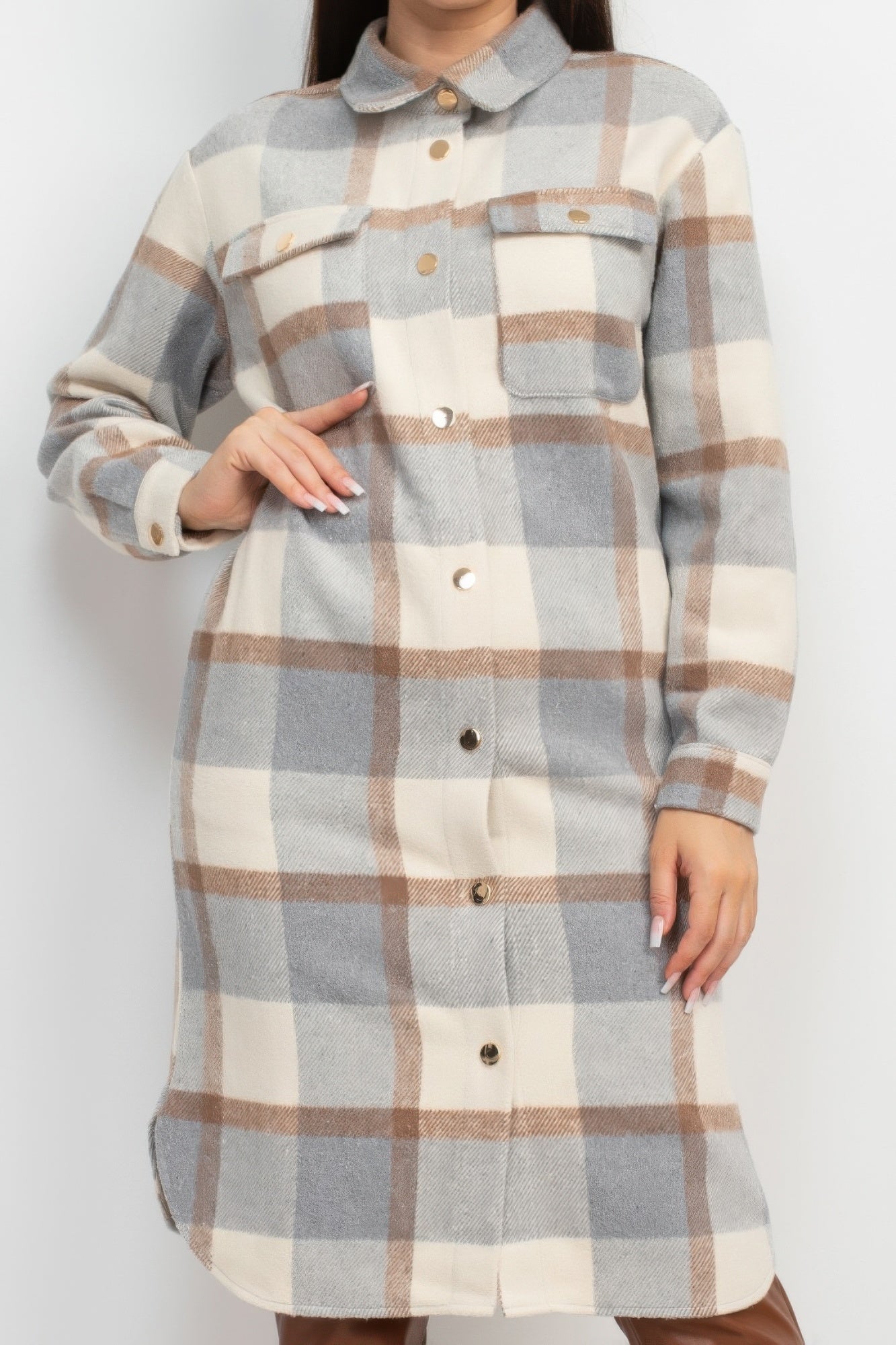 Plaid Buttoned Shacket Coat Marabella Inspirations