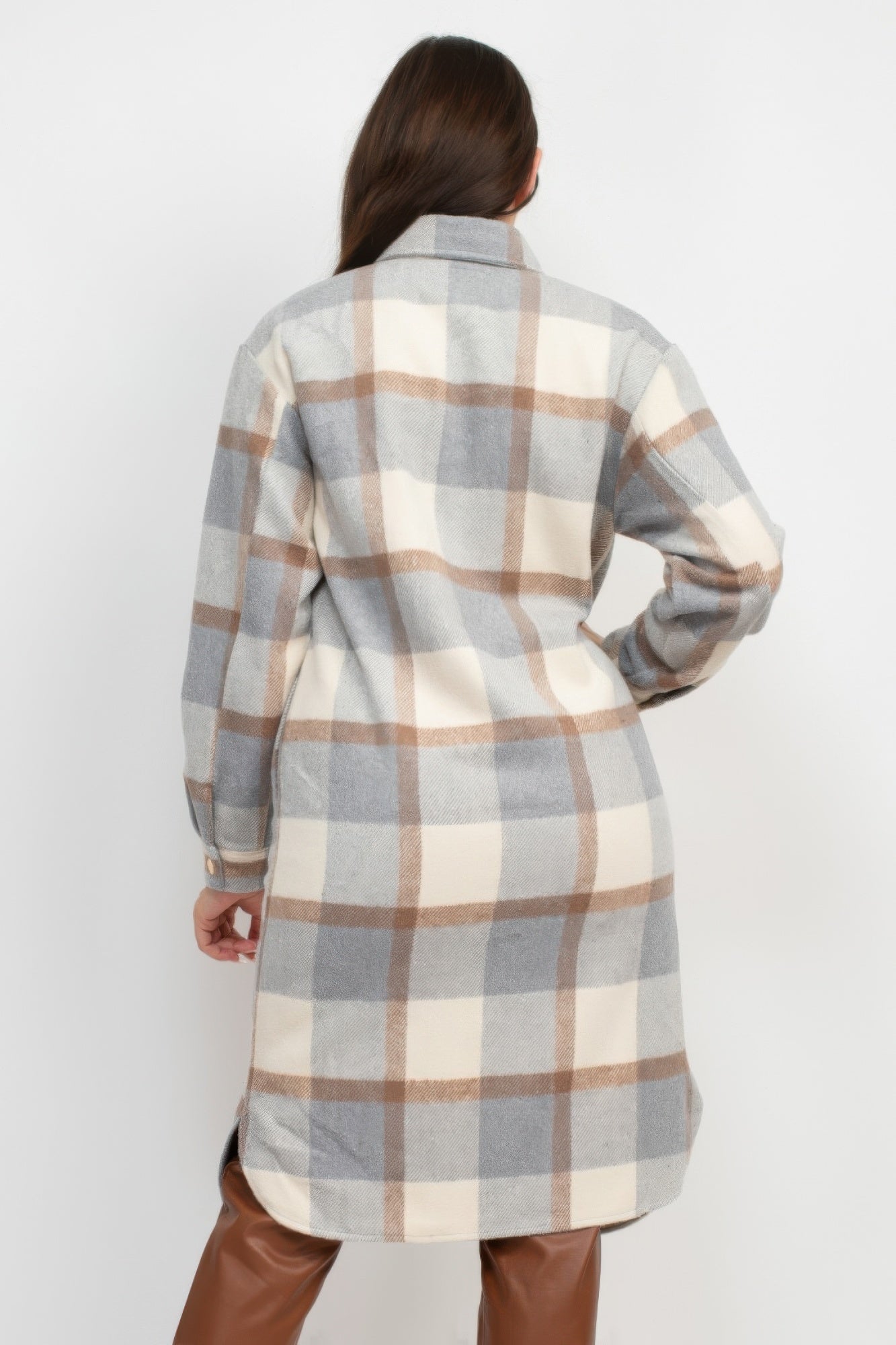 Plaid Buttoned Shacket Coat Marabella Inspirations