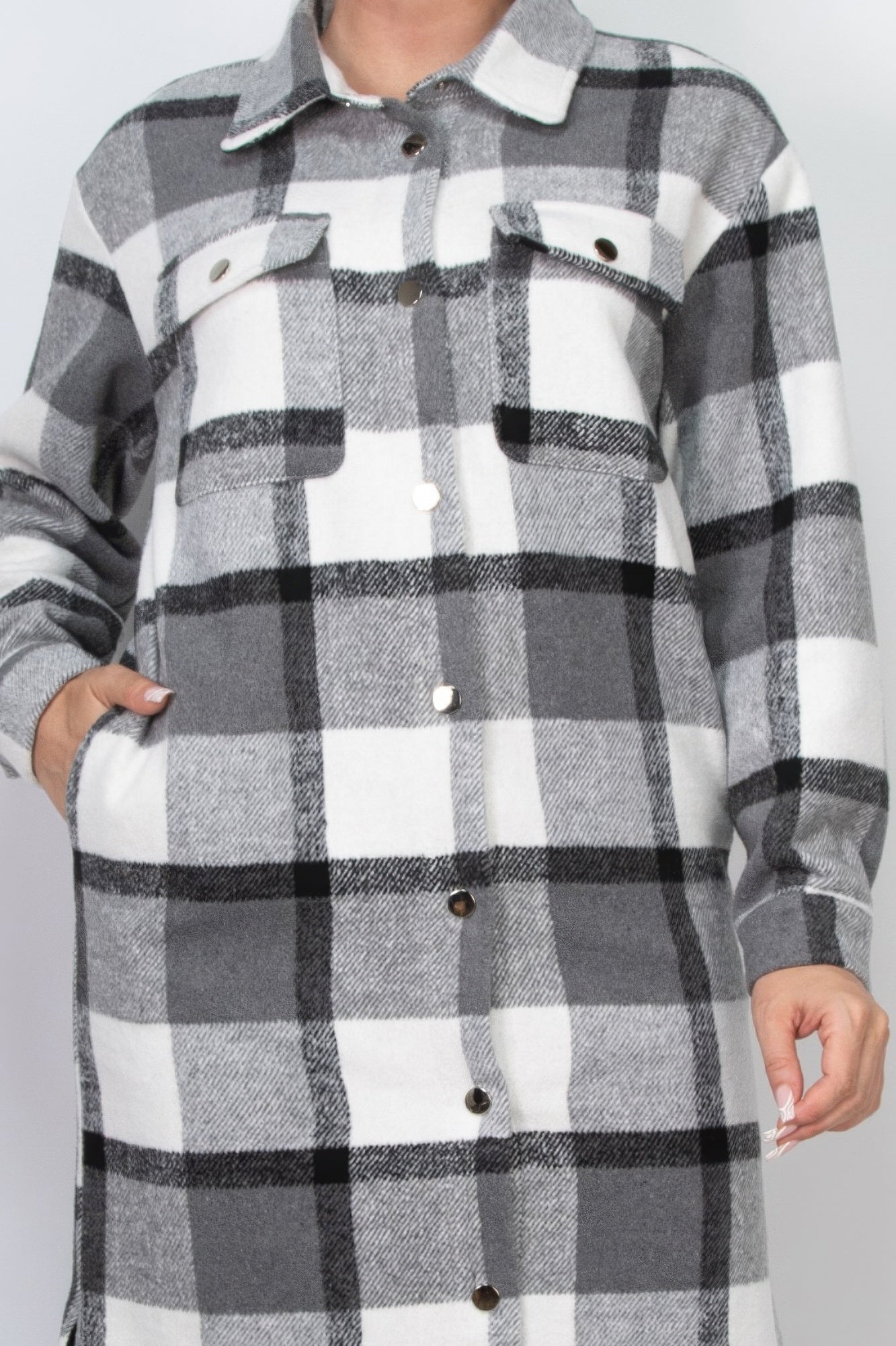 Plaid Buttoned Shacket Coat Marabella Inspirations