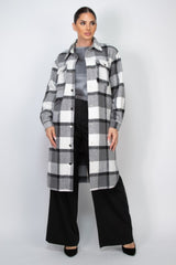 Plaid Buttoned Shacket Coat Marabella Inspirations Black S