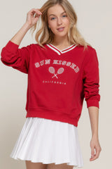 Long slv v-neck embroidered sweatshirt Marabella Inspirations